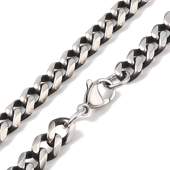 304 Stainless Steel Cuban Link Chain Necklaces, Antique Silver, 23.62 inch(60cm)