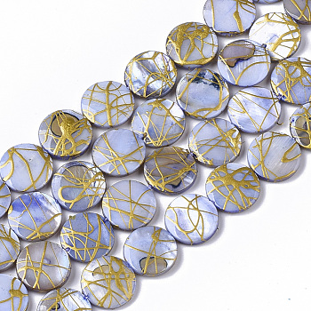 Drawbench Freshwater Shell Beads Strands, Dyed, Flat Round, Light Steel Blue, 10.5~11.5x2~3mm, Hole: 1mm, about 32pcs/Strand, 14.17 inch~14.45 inch