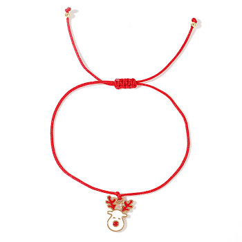 Christmas Alloy Enamel Charm Brided Cord Bracelets, Red, Deer, 11 inch(28cm)