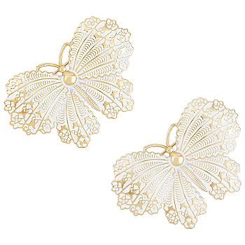 2Pcs Butterfly Enamel Pins, Light Gold Alloy Badges for Backpack Clothes, White, 34x50.5x12.5mm