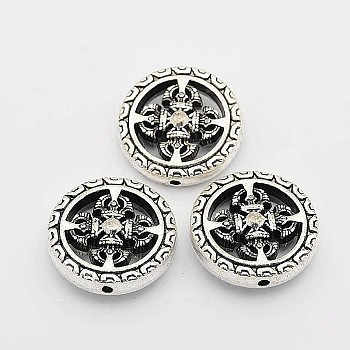 Tibetan Style Alloy Beads, Flat Round, Antique Silver, 25x8mm, Hole: 1.5mm