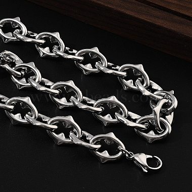 304 ステンレススチール製スパイク付き楕円形リンクチェーンネックレス 女性用 男性用(NJEW-A043-01P)-3