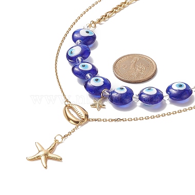 2Pcs 2 Style Brass Shell with Star Pendant Lariat Necklaces Set(NJEW-JN04208)-2