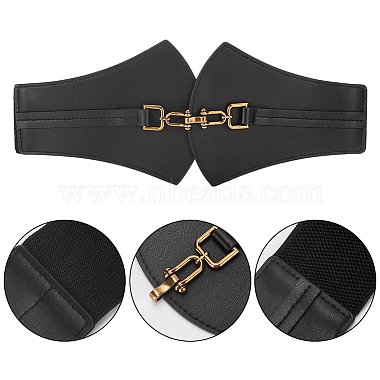 WADORN 2Pcs 2 Colors PU Leather Wide Elastic Corset Belts for Women Girl(AJEW-WR0002-10)-3