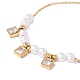 Square Cubic Zirconia Charm Bracelet with Acrylic Pearl(BJEW-F396-20G-01)-2