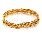 Brass Twisted Flower Beaded Cuff Bangle, Triple Layer Wrap Bangle, Golden, Inner Diameter: 2-1/8 inch(5.45cm)(JB762A)