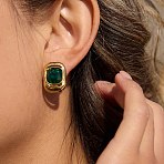 304 Stainless Steel with Glass Stud Earrings for Women, Rectangle, Golden, 20x14mm(SA-CBA8C9C-03G)