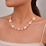 Natural Cowrie Shell & Round Acrylic Beaded Waxed Cord Braided Necklaces for Women, Pearl Pink, 25.59 inch(65cm)(FS-WG6249B-03)