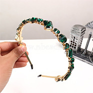 Glass Rhinestone Hair Bands, Golden Tone Iron Hair Accessories for Women Girls, Emerald, 150x130mm(OHAR-PW0007-39F)