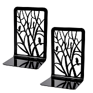 Recrtangle Non-Skid Iron Bookend Display Stands, Desktop Heavy Duty Metal Book Stopper for Shelves, Black, Tree Pattern, 95x120x175mm(OFST-PW0007-08A)