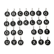 304 Stainless Steel Pendants, with Acrylic, Flat Round with Letter, Stainless Steel Color, Letter A~Z, 18x16x1.5mm, Hole: 3x6mm(STAS-G268-03-P)