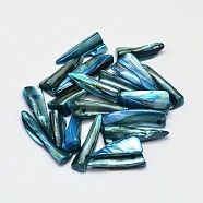 Dyed Natural Freshwater Shell Nuggets Beads, Steel Blue, 22~35x5~7x2mm, Hole: 1mm(X-SHEL-O001-23B)