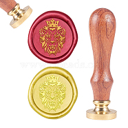 Brass Wax Seal Stamp, with Natural Rosewood Handle, for DIY Scrapbooking, Golden, Lion Pattern, Stamp: 25mm, Handle: 83x22mm, Head: 7.5mm(AJEW-CP0002-04-D023)