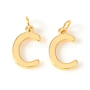 Brass Charms, with Jump Rings, Letter, Real 18K Gold Plated, Letter.C, C: 10x6x1mm, Hole: 2.5mm(KK-I672-01C-G)