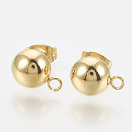 201 Stainless Steel Stud Earring Findings, with Loop and 304 Stainless Steel Pins, Dome/Half Round, Golden, 11x8mm, Hole: 1.8mm, Pin: 0.8mm(STAS-Q225-16G-8mm)