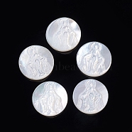 Natural White Shell Cabochons, Religion, Flat Round with Virgin Mary, 10x2.5~3mm(SSHEL-D083-13)