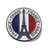 Enamel Pins, Alloy Brooches for Backpack Clothes, Flat Round , Eiffel Tower, 35x1.5mm(JEWB-H021-04EB-01)