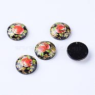 Printed Resin Cabochons, Half Round, Black, 24~25x6.5mm(CRES-T002-25mm-05)