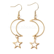 Hollow Star and Moon 304 Stainless Steel Dangle Earrings, Long Drop Earrings for Women, Golden, 60~62x17~17.5mm(EJEW-JE05311-01)