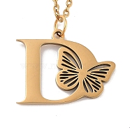 Vacuum Plating 201 Stainless Steel Necklaces, Letter D,12.09 inch(30.7cm) pendant: about 17x19mm.(NJEW-R267-01D-G)