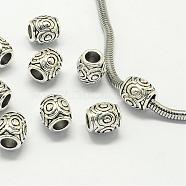 Alloy European Beads, Large Hole Beads, Barrel, Antique Silver, 10x9mm, Hole: 4.5mm(PALLOY-S079-052AS)