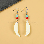Natural Gemstone Wolf Tooth Shape Dangle Earrings with Real Tibetan Mastiff Dog Tooth(FX9729-7)