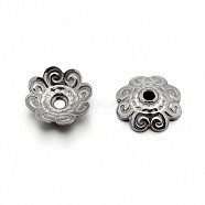 304 Stainless Steel Flower Bead Caps, Stainless Steel Color, 11x3mm, Hole: 1.5mm(STAS-E083-04P)