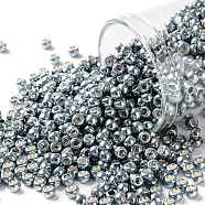 TOHO Round Seed Beads, Japanese Seed Beads, (565) Galvanized Grey Blue, 8/0, 3mm, Hole: 1mm, about 222pcs/bottle, 10g/bottle(SEED-JPTR08-0565)