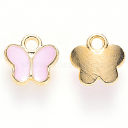 Alloy Enamel Charms, Butterfly, Light Gold, Pink, 8x8x3mm, Hole: 1.6mm(ENAM-S121-071)