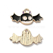 Halloween Rack Plating Alloy Enamel Pendants, Light Gold, Bat Charm, Black, 13x24x2mm, Hole: 1.8mm(ENAM-P247-08KCG)