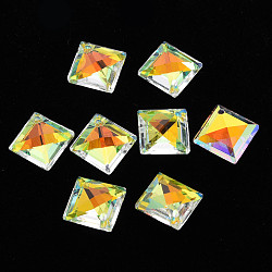 Electroplate Glass Charms, Silver Plated Bottom, Faceted, Rhombus, Clear AB, 13x13x5mm, Hole: 1mm, about 45pcs/board, 5board/box(EGLA-N006-021B-04)