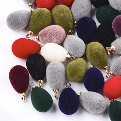 Flocky Acrylic Pendants, with Brass Findings, Teardrop, Golden, Mixed Color, 18.5x9.5mm, Hole: 1.6mm(X-FIND-T046-32)