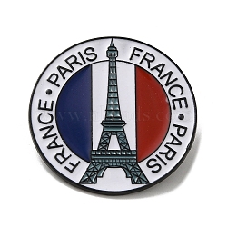 Enamel Pins, Black Alloy Brooches for Backpack Clothes, Flat Round , Eiffel Tower, 35x1.5mm(JEWB-H021-04EB-01)