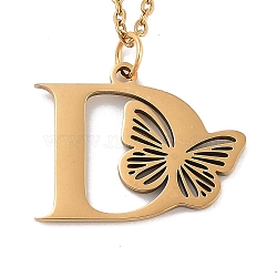 Vacuum Plating 201 Stainless Steel Necklaces, Letter D,12.09 inch(30.7cm) pendant: about 17x19mm.(NJEW-R267-01D-G)