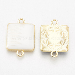 Alloy Enamel Links connectors, Square, Light Gold, White, 20x14x3mm, Hole: 1.5mm(X-ENAM-S016-15F)
