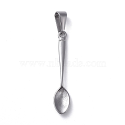 304 Stainless Steel Pendants, Spoon Shape, Stainless Steel Color, 34x6.5x2mm, Hole: 8x3mm(STAS-I127-099P)