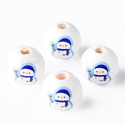 Painted Natural Wood Round Beads, Christmas Style, Snowman, Blue, 16x15mm, Hole: 4mm(WOOD-N006-178)