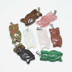 Natural & Synthetic Mixed Stone Pendants, with Stainless Steel Snap On Bails, Owl, 39~45x20~22x7~10mm, Hole: 6x4mm(G-T087-M)