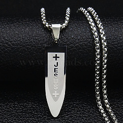 304 Stainless Steel Pendant Necklaces, Bullet with Word Jesus, Stainless Steel Color, 23.50 inch(59.7cm)(NJEW-H015-01P)