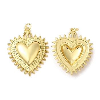 Rack Plating Brass Pendants,  with Jump Ring, Lead Free & Cadmium Free, Long-Lasting Plated, Heart Charm, Real 18K Gold Plated, 31.5x25.5x4mm, Hole: 3.5mm