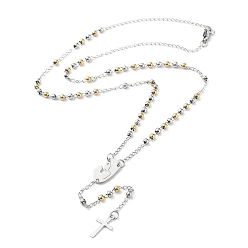 202 Stainless Steel Rosary Bead Necklaces, Cross Pendant Necklaces, Stainless Steel Color, 19-1/2 inch(49.5cm)