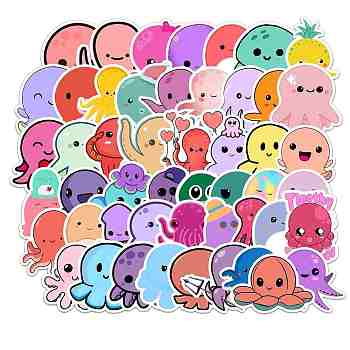 Adhesive Sticker Labels, for Suitcase, Skateboard, Refrigerator, Helmet, Mobile Phone Shell, Octopus, Colorful, 50~80x50~80mm