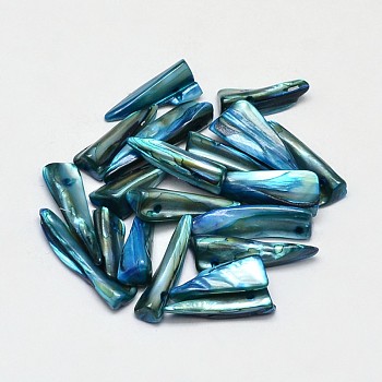 Dyed Natural Freshwater Shell Nuggets Beads, Steel Blue, 22~35x5~7x2mm, Hole: 1mm