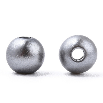 Spray Painted ABS Plastic Imitation Pearl Beads, Round, Silver, 6x5.5mm, Hole: 1.8mm, about 4540 pcs/500g