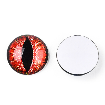 Glass Cabochons, Half Round with Evil Eye, Vertical Pupil, Orange Red, 20x6.5mm