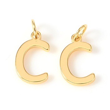 Brass Charms, with Jump Rings, Letter, Real 18K Gold Plated, Letter.C, C: 10x6x1mm, Hole: 2.5mm