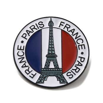 Enamel Pins, Alloy Brooches for Backpack Clothes, Flat Round , Eiffel Tower, 35x1.5mm
