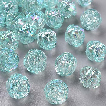 Transparent Acrylic Beads, AB Color, Flower, Turquoise, 18x16.5mm, Hole: 2.5mm, about 228pcs/500g