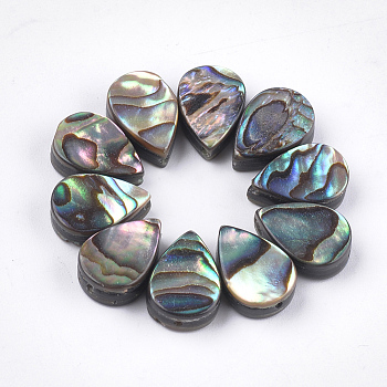 Abalone Shell/Paua Shell Beads, teardrop, Green, 12x8x3.5~4mm, Hole: 1mm