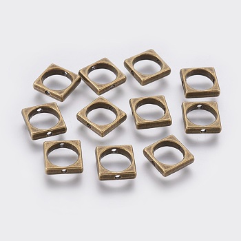 Tibetan Style Alloy Bead Frames, Lead Free and Cadmium Free, Square, Antique Bronze, 11x11x3mm, Hole: 8mm